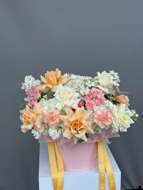 Peachy Lychee luxury rose and hydrangea flower box by GiGi Flower Studio