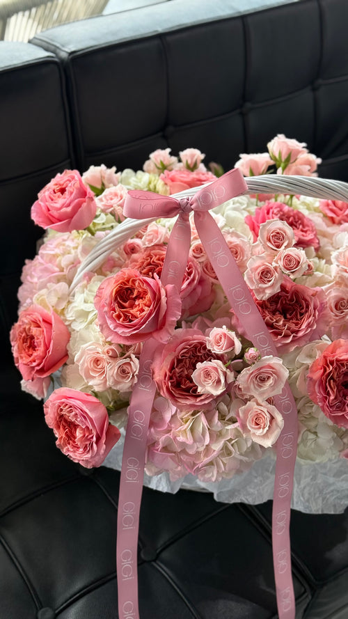 Peach, pink and white roses