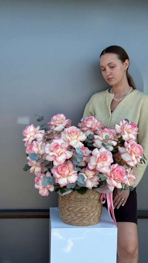 Basket of Pink French Roses