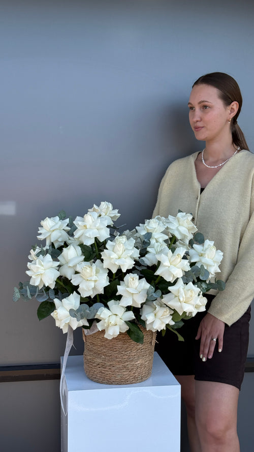 Basket of White French Roses