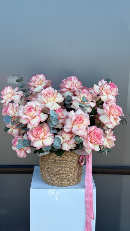Basket of Pink French Roses