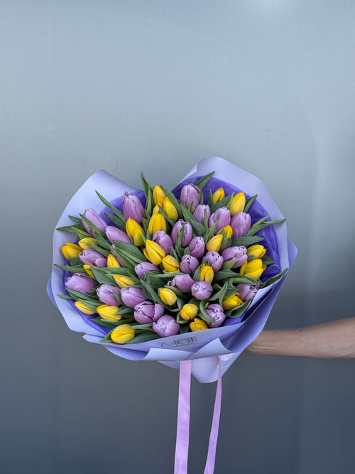 Lavender and Yellow Tulips