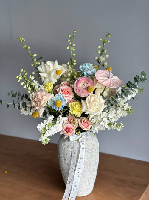 Colorful flowers in a pot