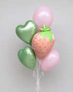Pink Strawberry Balloon Set with Sage Green Hearts