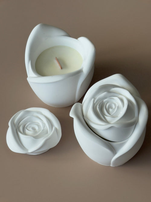 White Rose Ceramic Candle