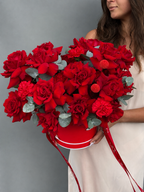     Red Perfection luxury red rose flower box with premium roses and eucalyptus by GiGi Flower Studio