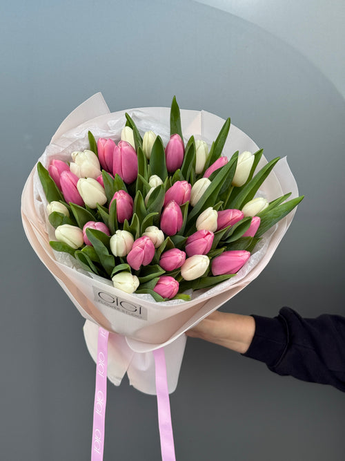 Pink and white tulips